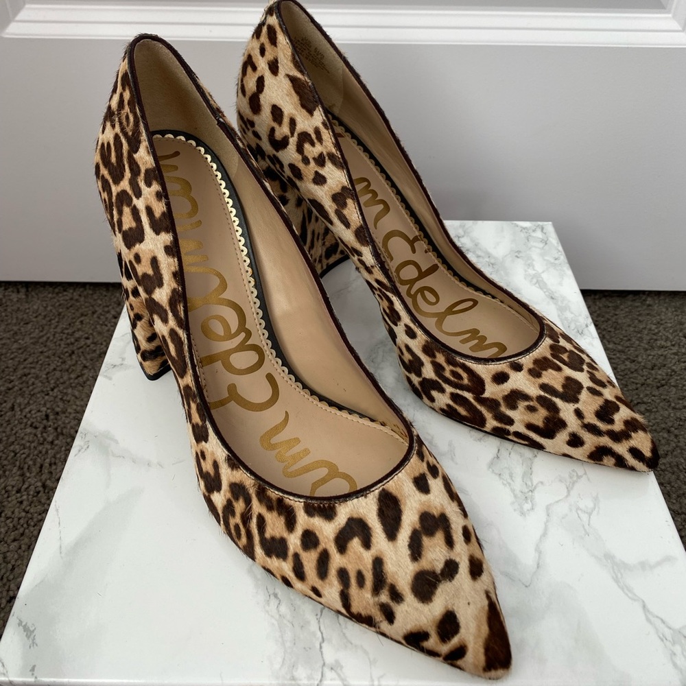 Sam Edelman Genuine Calf Hair Leopard Block Heels